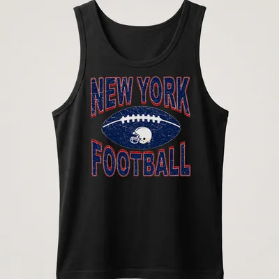 Retro distressed New York Football t-shirt featuring bold lettering and American football graphic — printed on a tank top