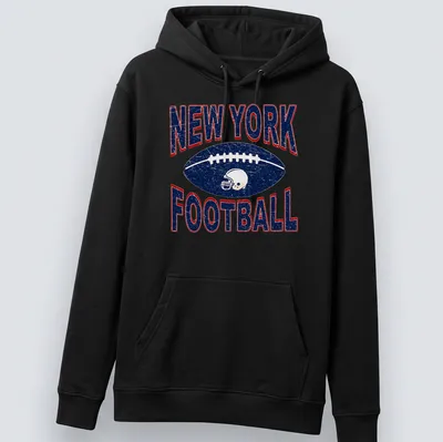 Retro distressed New York Football t-shirt featuring bold lettering and American football graphic — printed on a unisex hoodie