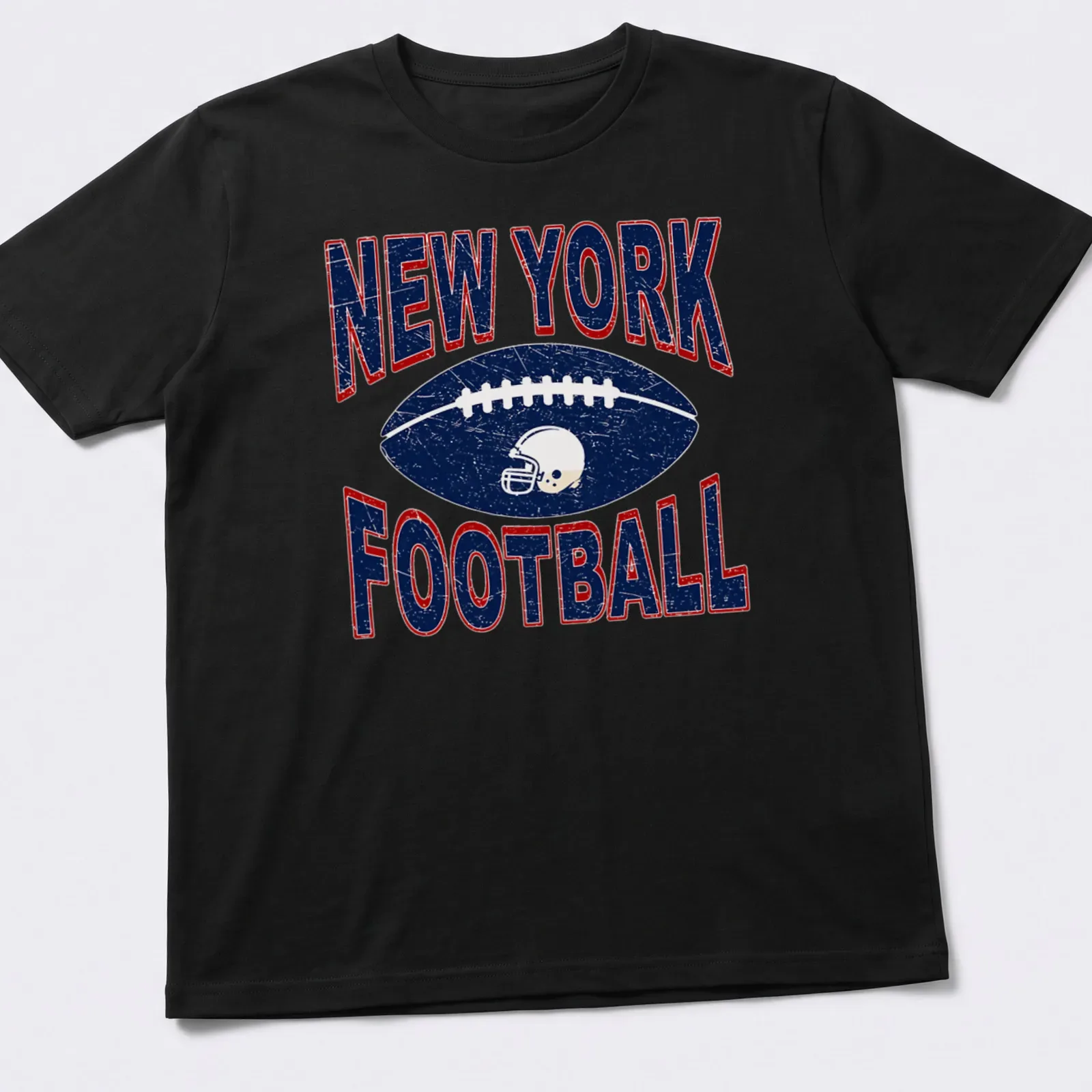 Retro distressed New York Football t-shirt featuring bold lettering and American football graphic — printed on a unisex t-shirt