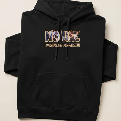 Collage design featuring No Use For A Name band text in bold colors — printed on a unisex hoodie