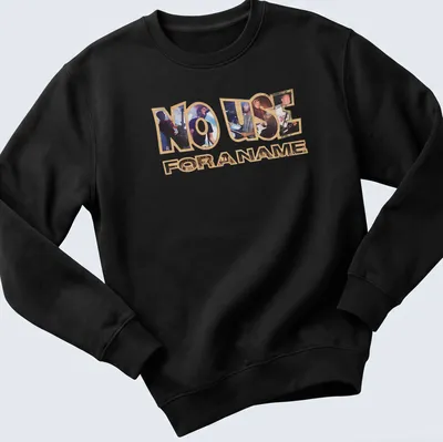 Collage design featuring No Use For A Name band text in bold colors — printed on a unisex sweatshirt