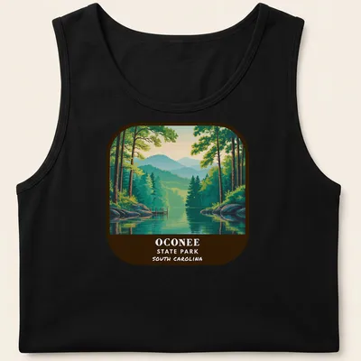 Vintage illustration of Oconee State Park Landscape with hills and trees — printed on a tank top
