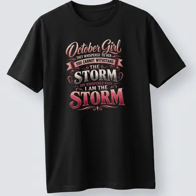 Vintage script design featuring empowering October Girl text in pink, silver, and white