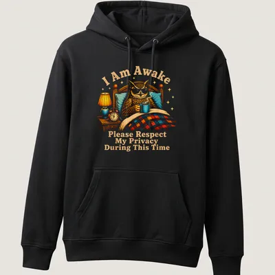 Vintage illustrated owl t-shirt with humorous text about privacy — printed on a unisex hoodie