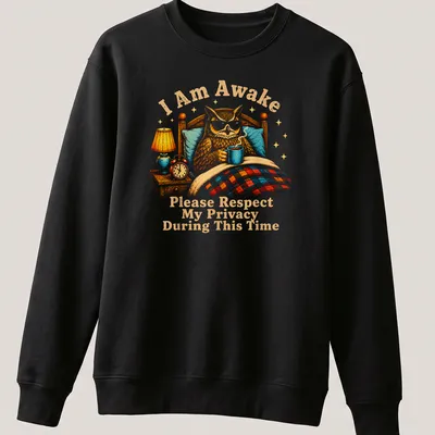 Vintage illustrated owl t-shirt with humorous text about privacy — printed on a unisex sweatshirt