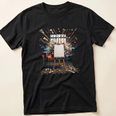 Vibrant Painter of Dreams t-shirt with colorful easel and art supplies