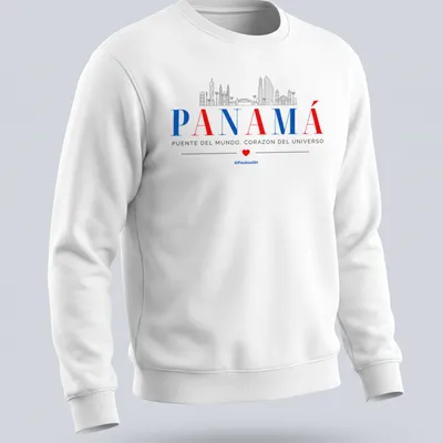 Line-art design of the Panama skyline with red, blue, gray, and white colors — printed on a unisex sweatshirt