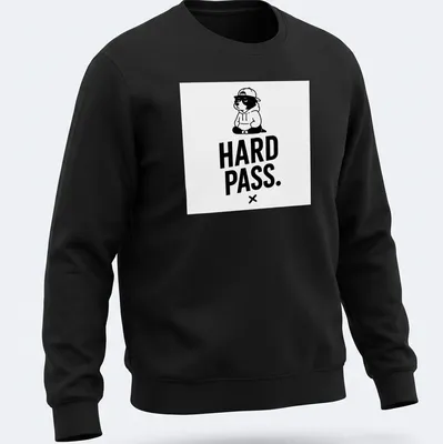 Cartoon panda with unimpressed expression and bold text saying HARD PASS — printed on a unisex sweatshirt