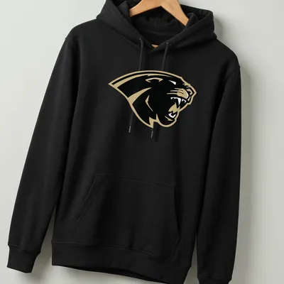 Bold panther logo in black and gold representing Amory Panthers — printed on a unisex hoodie