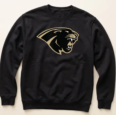 Bold panther logo in black and gold representing Amory Panthers — printed on a unisex sweatshirt
