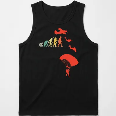 Colorful gradient parachuting evolution design featuring various jumpers — printed on a tank top