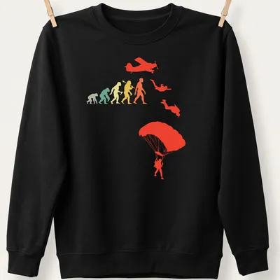 Colorful gradient parachuting evolution design featuring various jumpers — printed on a unisex sweatshirt