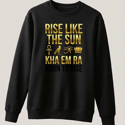 Gold lettering on black shirt with Pharaonic symbols and hieroglyphs — printed on a unisex sweatshirt