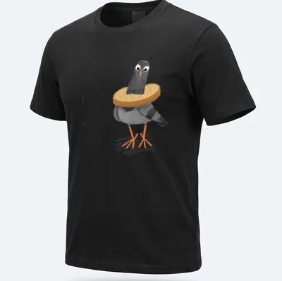 Cartoon design of a pigeon humorously stuck in slices of bread