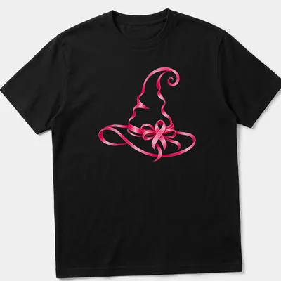 Glossy pink ribbon witch hat printed for breast cancer awareness