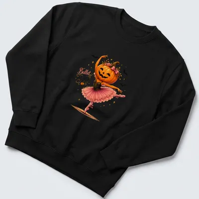 Whimsical illustration of a pumpkin ballerina wearing a pink tutu with the text 'Ballet of Boo' — printed on a unisex sweatshirt