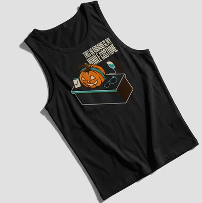 Retro cartoon-style t-shirt featuring a pumpkin and humorous text about a headband costume. — printed on a tank top