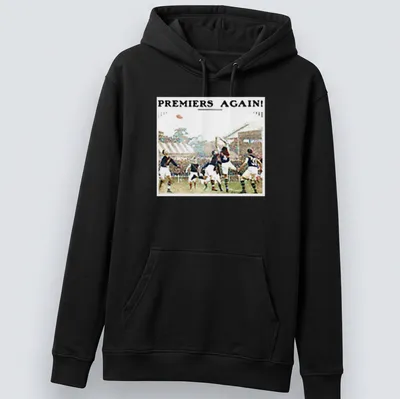 Vintage design featuring Richmond AFL players with the text 'PREMIERS AGAIN!' — printed on a unisex hoodie