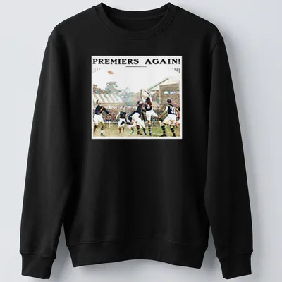 Vintage design featuring Richmond AFL players with the text 'PREMIERS AGAIN!' — printed on a unisex sweatshirt