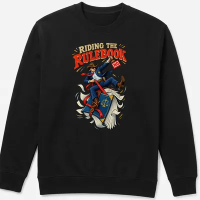 Vintage comic style shirt with a cowboy lawyer and humorous text — printed on a unisex sweatshirt