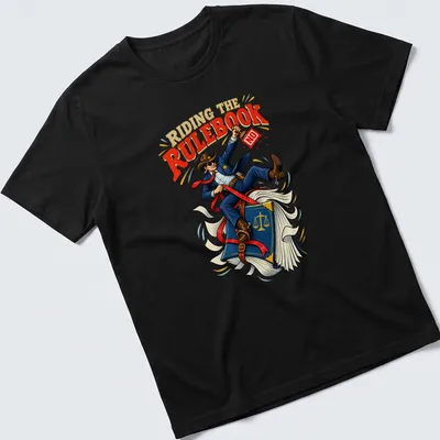 Vintage comic style shirt with a cowboy lawyer and humorous text