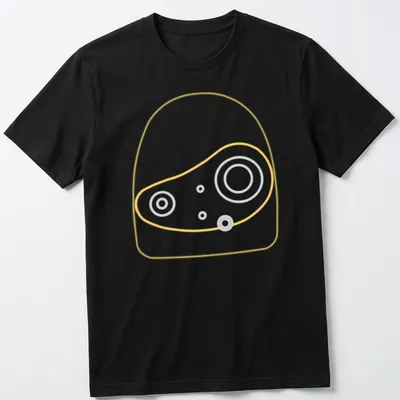 Minimalist line-art design of a robot head outlined in white and gold.