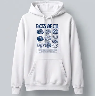 Vintage Earth Science T-shirt with rocks listed in bold lettering and educational text — printed on a unisex hoodie