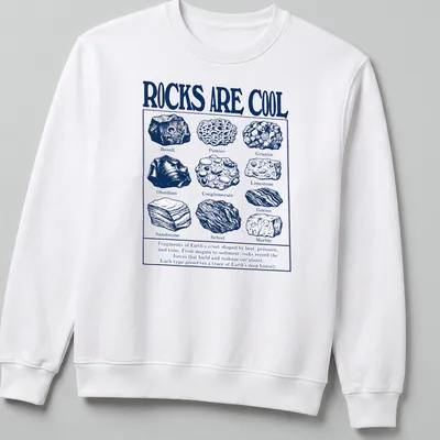 Vintage Earth Science T-shirt with rocks listed in bold lettering and educational text — printed on a unisex sweatshirt