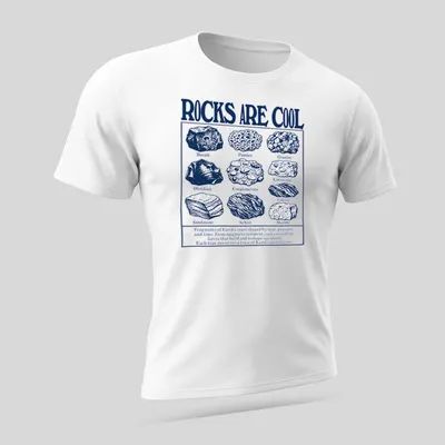 Vintage Earth Science T-shirt with rocks listed in bold lettering and educational text — printed on a unisex t-shirt (angled view)