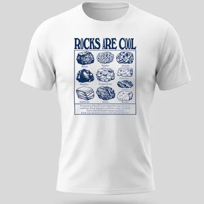 Vintage Earth Science T-shirt with rocks listed in bold lettering and educational text