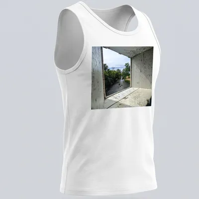Photographic print of a scenic view through a window frame featuring nature — printed on a tank top