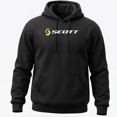 Scott bike logo printed in orange and white on a — printed on a unisex hoodie
