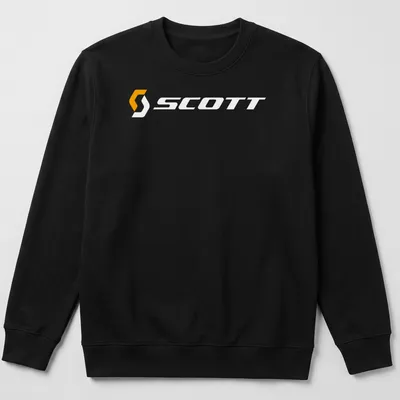 Scott bike logo printed in orange and white on a — printed on a unisex sweatshirt