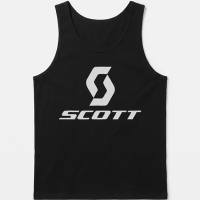 Minimalist Scott logo t-shirt in bold white typography — printed on a tank top