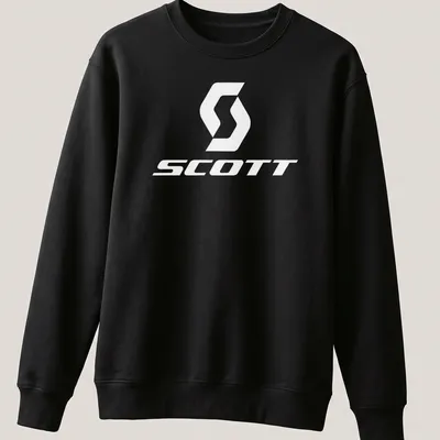 Minimalist Scott logo t-shirt in bold white typography — printed on a unisex sweatshirt