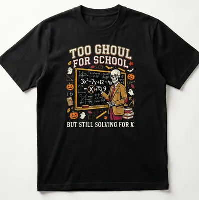 Vintage cartoon Skeleton Teacher t-shirt with humorous school-related text