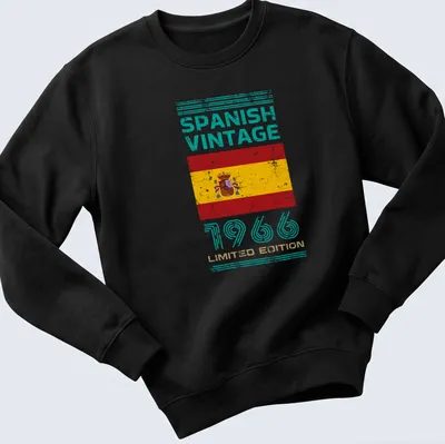 Vintage distressed t-shirt featuring the Spanish flag with text from 1966 — printed on a unisex sweatshirt