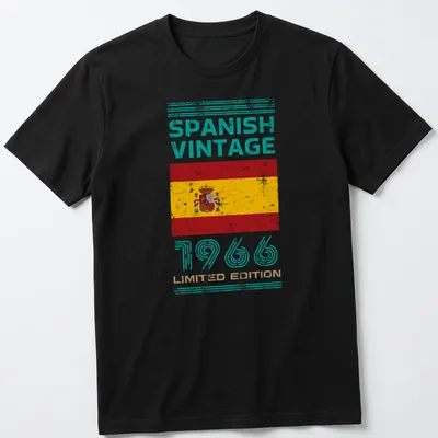 Vintage distressed t-shirt featuring the Spanish flag with text from 1966