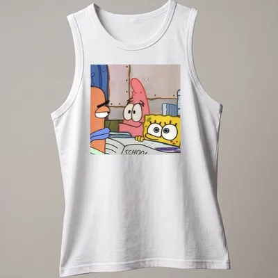 Cartoon design featuring Spongebob and Patrick with the word 'SCHOOL' — printed on a tank top