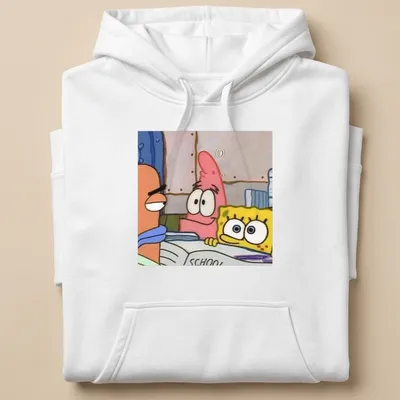 Cartoon design featuring Spongebob and Patrick with the word 'SCHOOL' — printed on a unisex hoodie