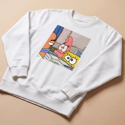 Cartoon design featuring Spongebob and Patrick with the word 'SCHOOL' — printed on a unisex sweatshirt