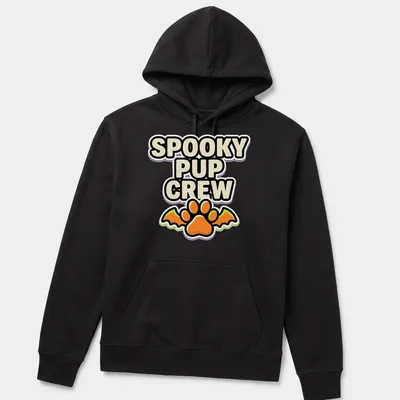 Cartoonish graphic of a dog paw with bat wings and Halloween-themed text — printed on a unisex hoodie