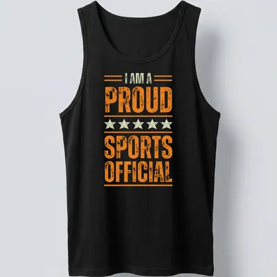 Vintage distressed t-shirt with proud text for sports officials in orange and cream — printed on a tank top