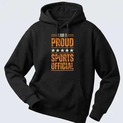 Vintage distressed t-shirt with proud text for sports officials in orange and cream — printed on a unisex hoodie