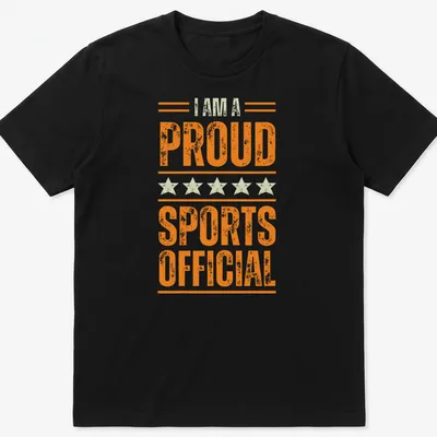 Vintage distressed t-shirt with proud text for sports officials in orange and cream