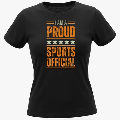 Vintage distressed t-shirt with proud text for sports officials in orange and cream — printed on a women's shirt