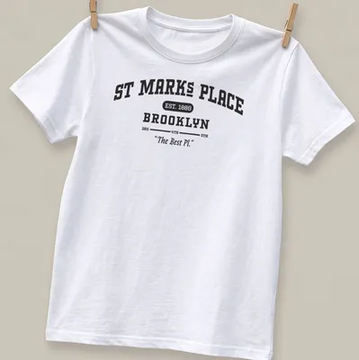 Vintage typography design of St Marks Place Brooklyn shirt with historic references