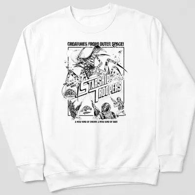 Vintage comic design featuring The Brain Bug from Starship Troopers in black and white — printed on a unisex sweatshirt