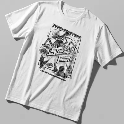 Vintage comic design featuring The Brain Bug from Starship Troopers in black and white