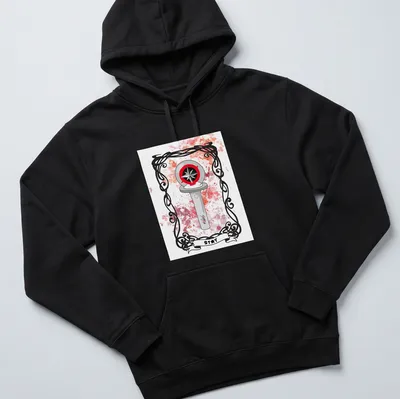 Illustrative compass design with the word Stay on a watercolor background in various colors — printed on a unisex hoodie